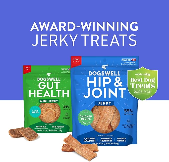 DOGSWELL Gut Health Mini Jerky Functional Dog Treats, Lamb 4 oz. Bag-PurrikoPets