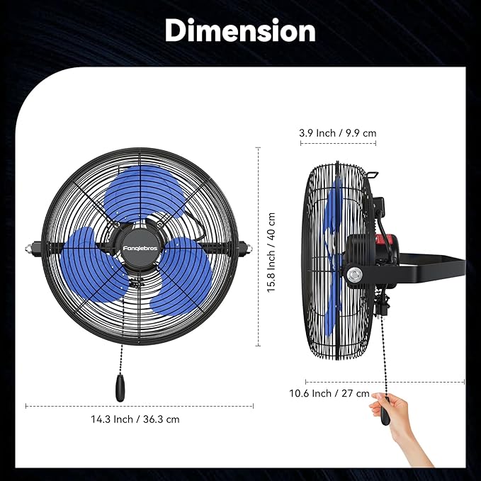 12 IN High Velocity Wall Mount Fan, 3 Speed Industrial Wall Fan with Sealed Motor, 2500 CFM Adjustable Air Circulator for Garage, Commercial, Greenhouse, Warehouse & Gazebo Use, UL Listed-PurrikoPets