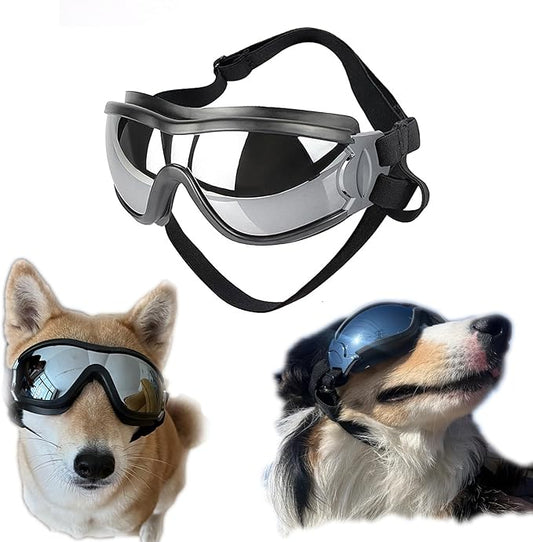 Dog Sunglasses for Large and Medium Breed, Dog Goggles for Large Dogs, Sun Protection, Windproof, Waterproof, Dustproof and Anti-Fog with Adjustable Strap for Driving, Motorcycle, Black-PurrikoPets