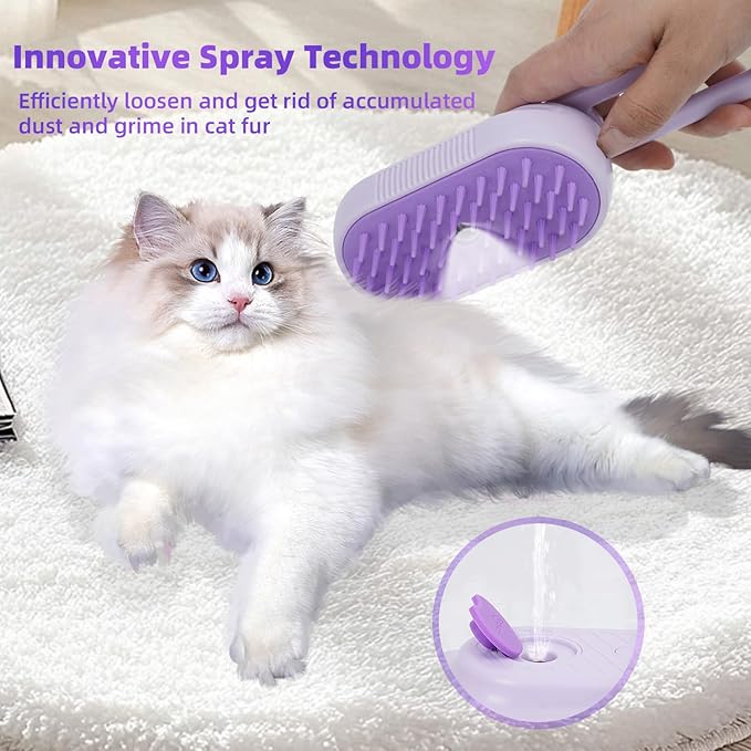 4-in-1 Rechargeable Anti-Dandruff Pet Steam Brush — brush for sheddingCats & Dogs,pet hair removal tool. Integrating functions of massage,clean, hair grooming and anti-static (purple)-PurrikoPets