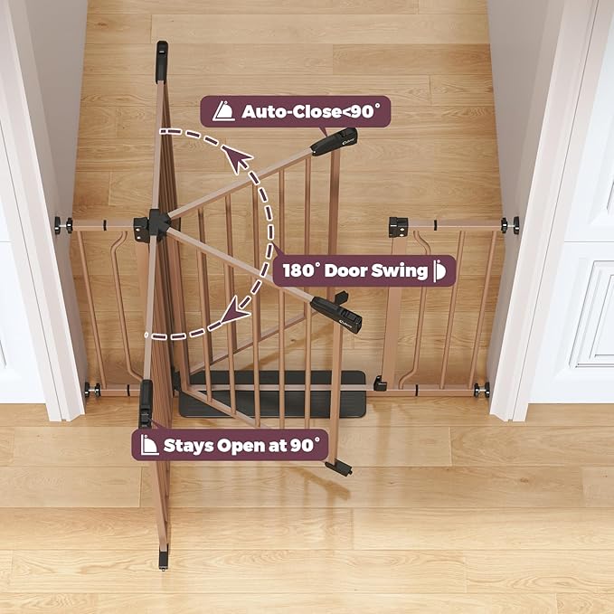 29"-40" Baby Gate for Stairs, Auto Close Stroller Friendly Dog Gate Indoor for Doorways, Pressure Mounted Baby Gate, Easy Walk Through Gate for Children & Pets, Brown-PurrikoPets