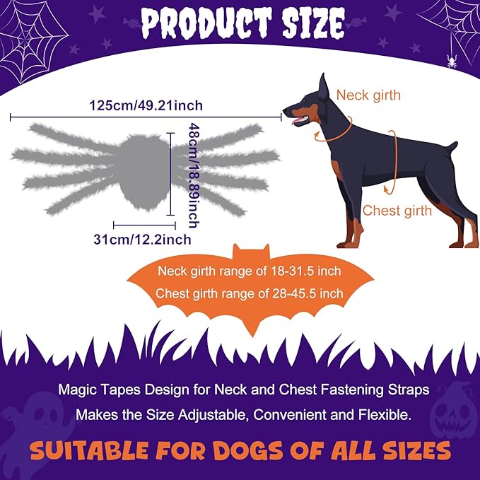Dog Halloween Costume Large Breed, Furry Dog Spider Costume with 64 LED, Funny Halloween Dogs Costumes for Large Dogs Medium Pet Halloween Party Cosplay (Orange)-PurrikoPets