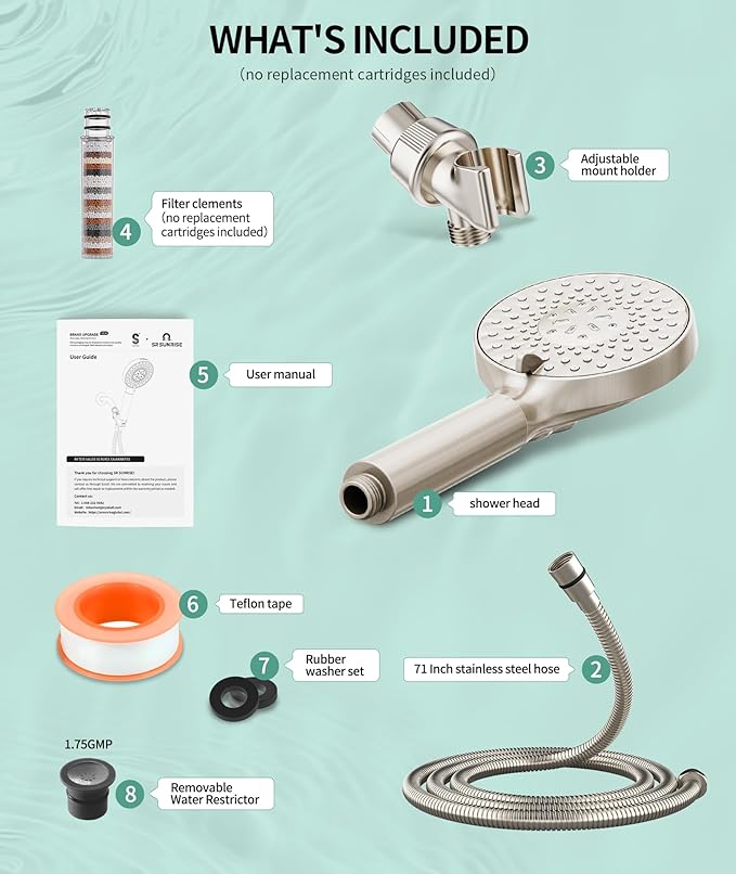 Filtered Shower Head with Handheld, High Pressure 9 Spray Mode Brushed Nickel Showerhead with Filters, detachable shower head,Water Softener Filters Beads for Hard Water - Remove Chlorine-PurrikoPets