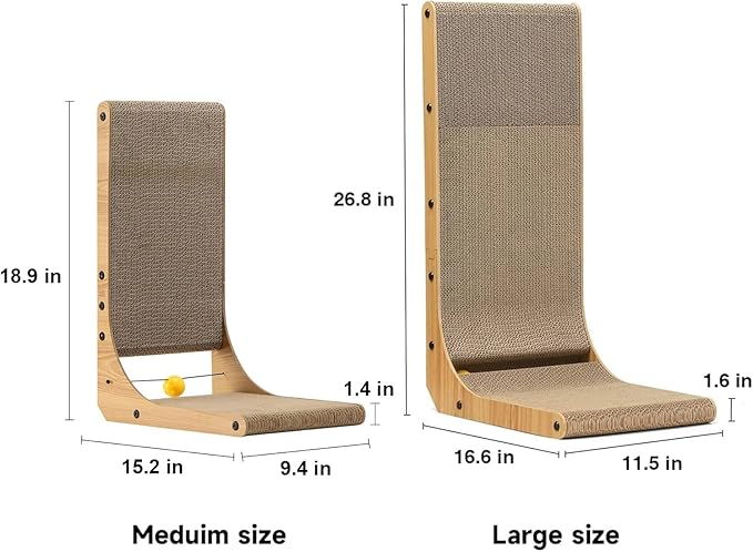 FUKUMARU Cat Scratcher, 18.9 Inch L Shape Cat Scratch Pad, Vertical Cat Scratcher Wall Mounted, Cat Scratching Cardboard with Ball Toy for Indoor Cats-PurrikoPets