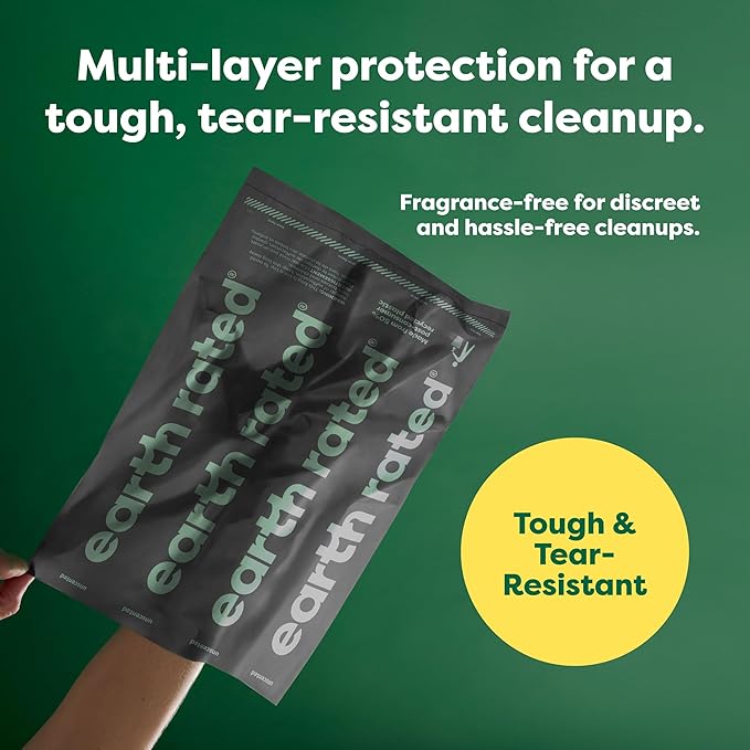 Earth Rated Odor-Blocking Poop Bags for Dogs with 3X Protect, Guaranteed to Block Smells & Leak-Proof Performance, Conceals Smell & Mess, Unscented, 108 Count-PurrikoPets