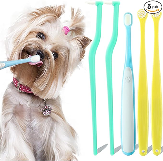 Dog Toothbrush Small Breed Cat Toothbrushes, Puppy Tooth Brushing Kit, Tiny Dog Tooth Brush, Micro Head Deep Teeth Cleaning Brushes for Mini Pet Doggie Kitten, Soft Bristles, 5 PCS-PurrikoPets