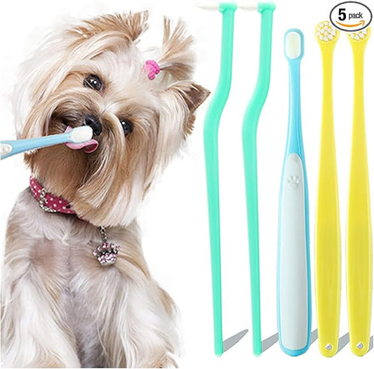 Dog Toothbrush Small Breed Cat Toothbrushes, Puppy Tooth Brushing Kit, Tiny Dog Tooth Brush, Micro Head Deep Teeth Cleaning Brushes for Mini Pet Doggie Kitten, Soft Bristles, 5 PCS-PurrikoPets