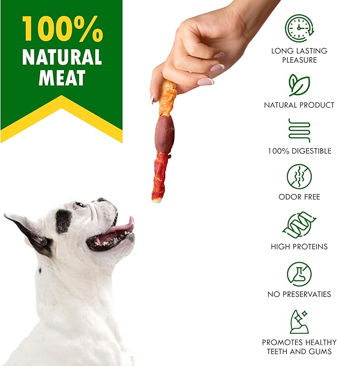 Dog Treats Rawhide Sticks Wrapped with Chicken 11 oz Pet Natural Chew Treats - Grain Free Meat & Human Grade Dried Snacks - Best for Small & Large Dogs (10.6 Ounce (Pack of 1), Triple Sticks)-PurrikoPets