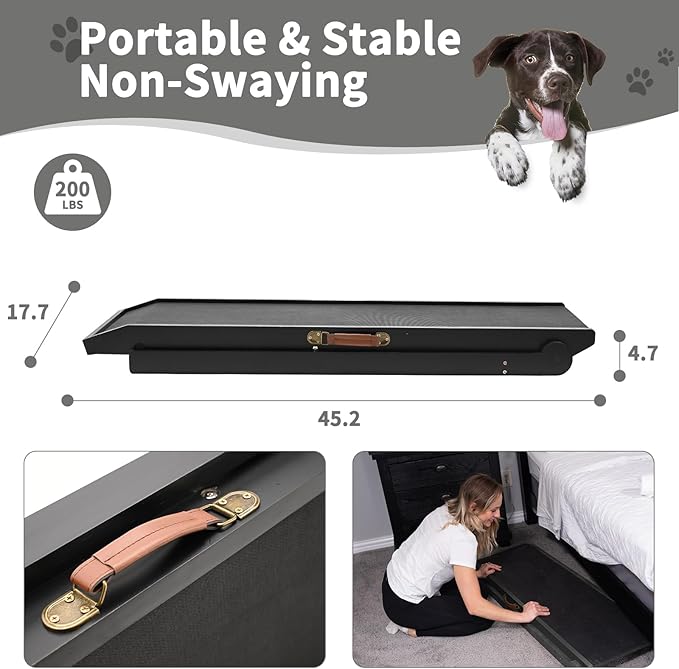 ABORON Folding Pet Ramp, 5-Level Adjustable Dog Ramp for Bed, Couch, SUV - High Traction Rubber Surface, Supports up to 200 lbs, 45.2" Long - Ideal for Small & Large Dogs & Cats,Black Finish-PurrikoPets