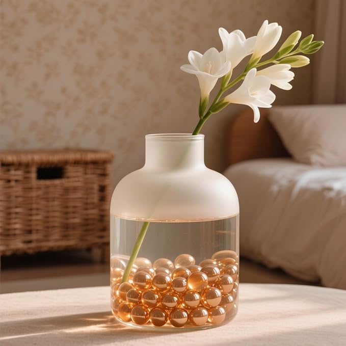 2.16LB Glass Beads Vase Filler Aquarium Gravel Decor Flat Glass Marbles Gems Pebbles Fish Tank Rocks Home Decorative Art Craft - Champagne-PurrikoPets