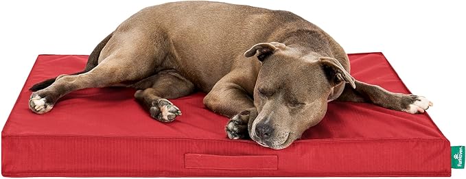 FurHaven Cooling Dog Bed – Large Foam Mattress for Joint Pain Relief, Waterproof Liner, Removable Washable Cover, Durable for Outdoor Use, Deluxe Grid Indoor/Outdoor Bed – Red, Large-PurrikoPets