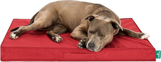 FurHaven Cooling Dog Bed – Large Foam Mattress for Joint Pain Relief, Waterproof Liner, Removable Washable Cover, Durable for Outdoor Use, Deluxe Grid Indoor/Outdoor Bed – Red, Large-PurrikoPets