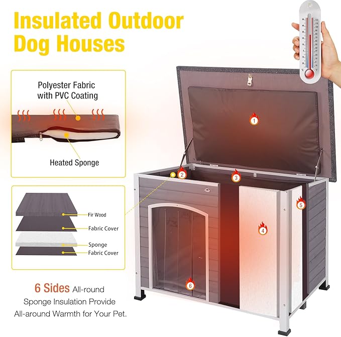 Aivituvin Insulated Dog House for Winter Outdoor Dog Kennel with All-Around Iron Frame- 100% Insulated Guarantee-PurrikoPets
