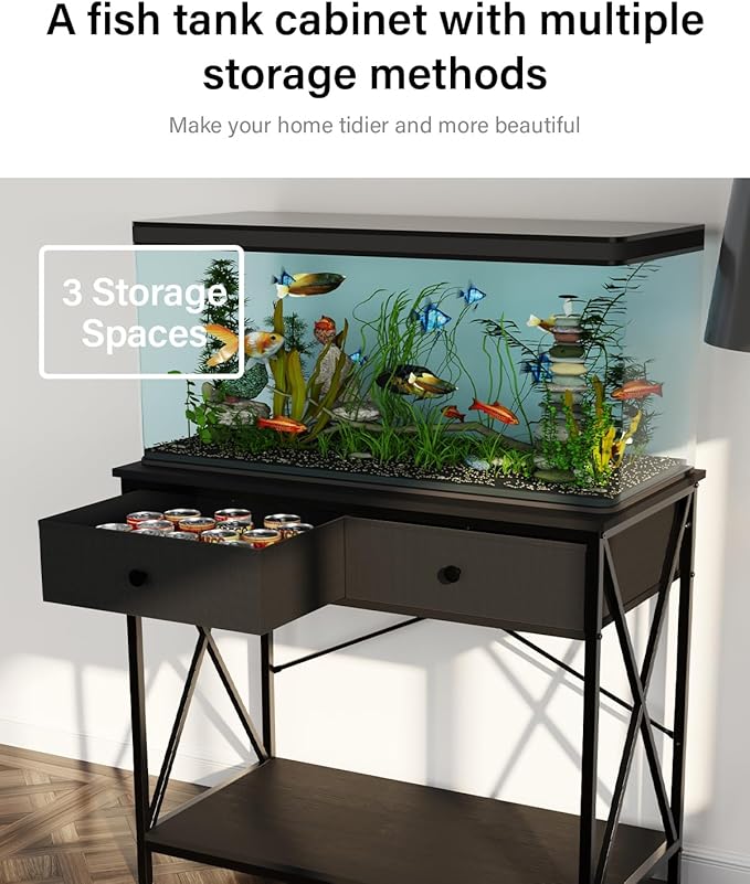 Fish Tank Stand 40 Gallon: Sturdy Aquarium Stand with Accessories Storage - Metal Fish Tank Table for 40-50 Gallon Reptile Breeder Turtle Terrarium - 35"X19.54" Weight Capacity 660 lbs-PurrikoPets