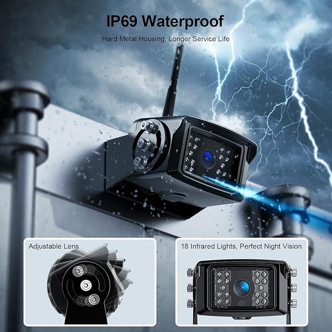 Fookoo 1080P 9" Wireless Backup Camera System, 9" HD Dual/Quad Split Monitor with Recording, IP69 Waterproof Rear View Front View Cameras with Parking Lines, Suits for RV/Truck/Trailer/Van/Bus(DW902)-PurrikoPets