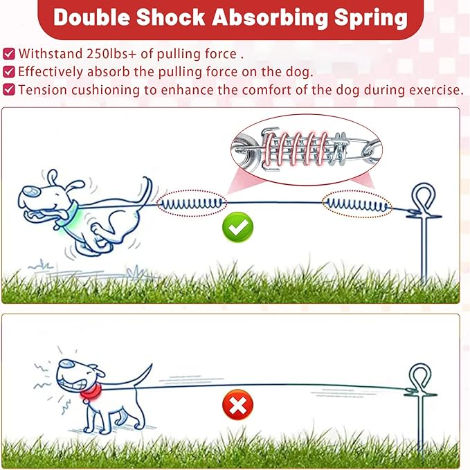 Dog Tie Out Cable 10/15/20/25/30FT Dog Run Cable Rosy Pink/Blue/Purple/Silver/Red/Green/YellowTie Out Cable for Large Dogs Heavy Duty for Outside Hold Large Dogs Up to 250LBS-PurrikoPets