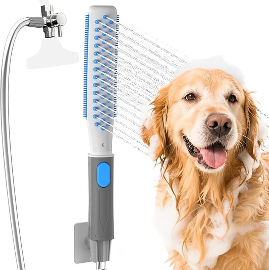 Dog Shower Attachment, Dog Washing Hose Attachment with Metal T-Diverter, Dog Bathing Supplies with 3 Spray Modes & One-Button ON/OFF Indoor and Outdoor Sprayer 8-Foot Hose-PurrikoPets