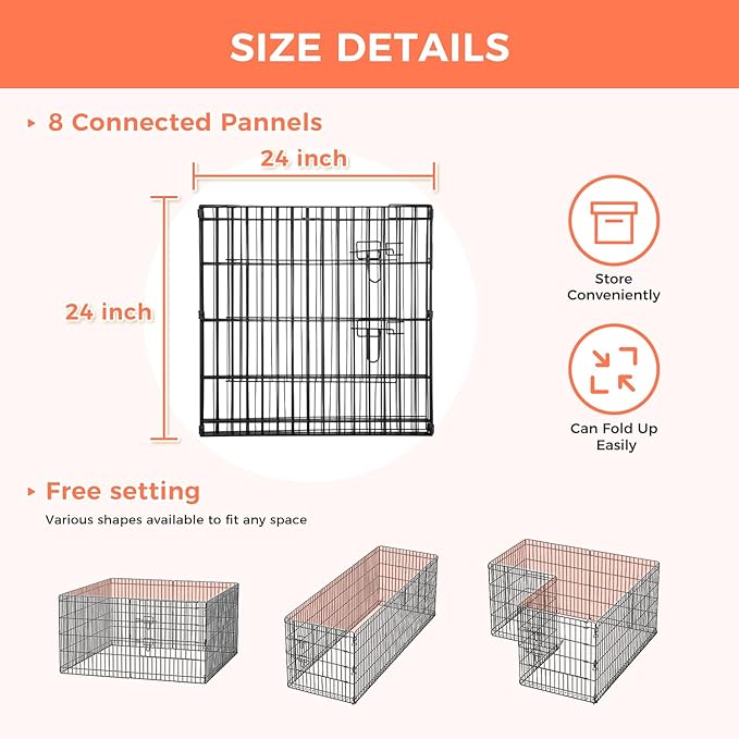 Foldable Dog Playpen 24" Height 8 Panels Metal Exercise Pen with Door - Indoor/Outdoor Puppy Playpen for Small Dogs, Portable Pet Fence for Yard Garden Camping, Black-PurrikoPets