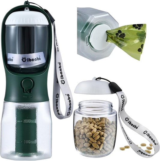 Dog Water Bottle with Food Container & Poop Bag Holder, Travel Water Bowl, Portable Pet Dispenser, Dog Stuff Accessories Items, Puppy Essentials Necessities for Yorkie Chihuahua Walking Hiking-PurrikoPets