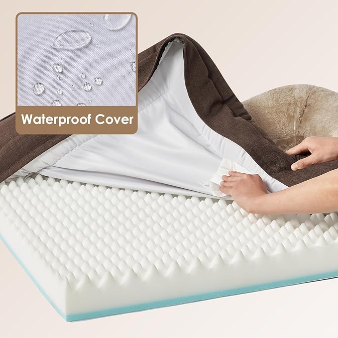 EHEYCIGA Memory Foam XXL Dog Bed for XLarge Sized, Extra Large Orthopedic Dog Sofa with Sides and Waterproof Liner, Washable Bolster Pet Couch with Removable Cover, 52x41x8 Inch, Brown-PurrikoPets