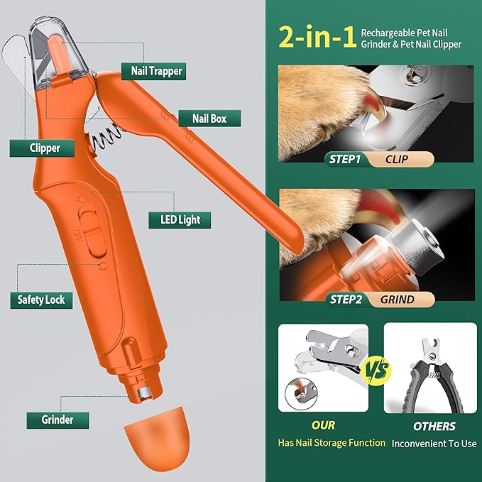 2-in-1 Cat Nail Clippers & Dog Nail Clippers Trimmers for Large Medium Small Dogs Cats Claw Trimmer Quick Sensor and Safety Guard USB Rechargeable with 2 LED Lights Dogs Nail Trimmer-PurrikoPets