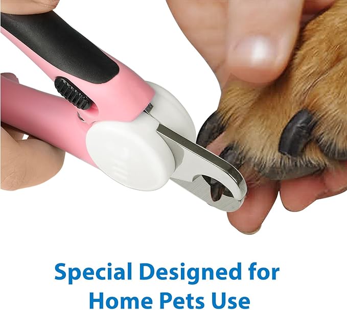 Flexzion Dog Cat Nail Clipper and Trimmer, Pet Toe Claw Scissor Grooming Tool with Stainless Steel Blades File Easy Grip Handle Safety Guard Avoid Overcutting for Small Medium Large Breed Puppy, Pink-PurrikoPets