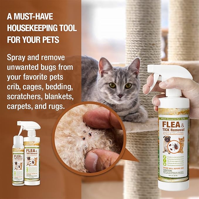 EcoVenger Flea & Tick Removal Spray 16oz for Dogs and Cats, Protects from Fleas, Mites, Ticks & Mosquitoes, eliminates+ Repels+ Housekeeping, Indoors/Outdoors, Plant-Based Formula Safe for Pets & Kids-PurrikoPets