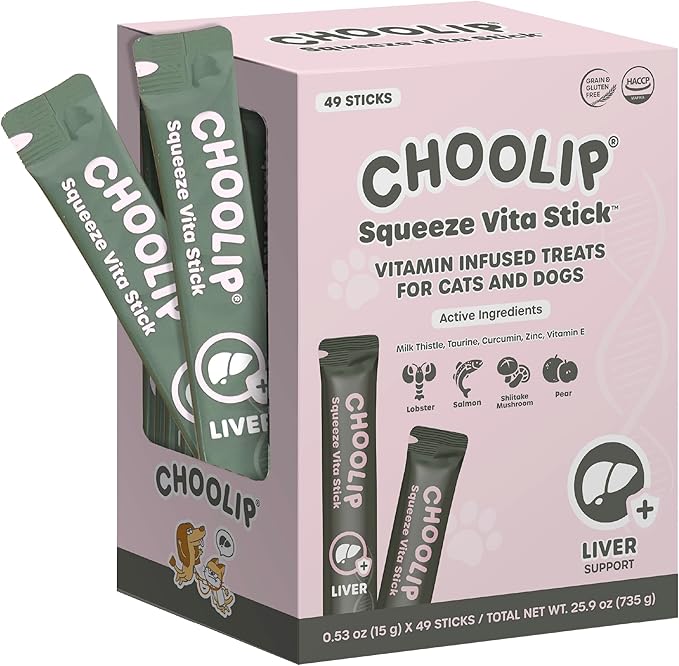 Grab & Go Squeeze Vita Stick Lickable Treats for Dogs & Cats. 49 Liver Support Sticks with Essential multivitamins. Soft and Tasty Paste for All Life Stages, Supporting Liver Health-PurrikoPets