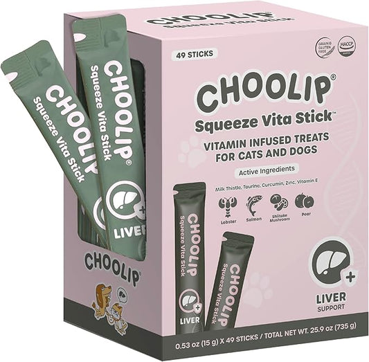 Grab & Go Squeeze Vita Stick Lickable Treats for Dogs & Cats. 49 Liver Support Sticks with Essential multivitamins. Soft and Tasty Paste for All Life Stages, Supporting Liver Health-PurrikoPets