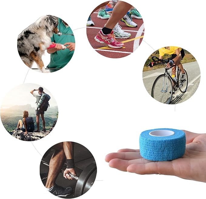 9 Pack 1" x 5 Yards Self Adhesive Bandage Wrap Self Stick Wrap for Ankle, Wrist, Finger, Sports, Breathable Cohesive Vet Tape for Pets (Light Blue)-PurrikoPets