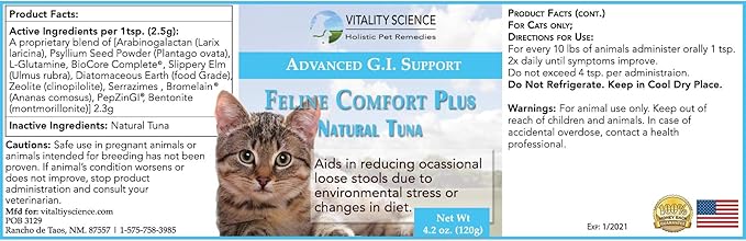 Feline Comfort Plus, Extra Drying Digestive Aid, GI Support Helps with Vomiting and Diarrhea, 100% Additive Free, 120g (Seafood, Small)-PurrikoPets