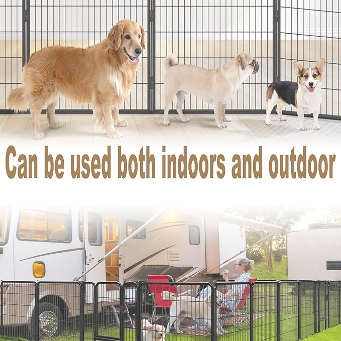Dog Playpen,24 32 40 48 in(H) Pet Fence Outdoor for Rv Camping,Garden Fence Large Animal Barrie for Yard,11Ft(L)-56Ft(L) Black Metal Temporary Fencing-PurrikoPets