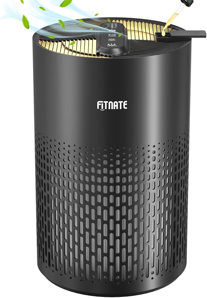 FITNATE Air Purifiers for Home Large Room Up to 1076 Ft² with Aromatherapy, H13 True HEPA Air Purifier for Pets, Quiet Air Cleaner for Smoke Dust Pollen Pet Dander Odor, with Night Light,Timer, Black-PurrikoPets