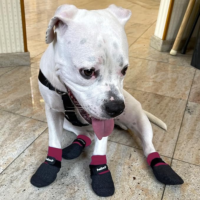 Double Dipped Thick Textured Waterproof Cotton Dog Socks | PawFlex Comfy Pawz Soft Indoor/Outdoor Pet Booties | Non-Slip Silicone Grip at Inner Wrist for No Twisting or Sliding Off| Adjustable Strap-PurrikoPets