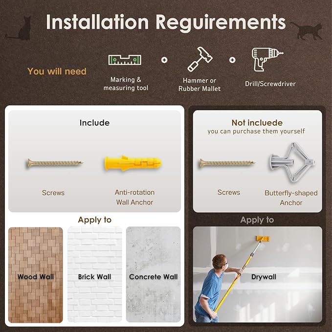 3 Pcs Cat Steps and Perches for Wall, Climbing Shelf With Hemp Rope, Wall-Mounted Furniture Set With Scratching Pads for Playing (Black)-PurrikoPets