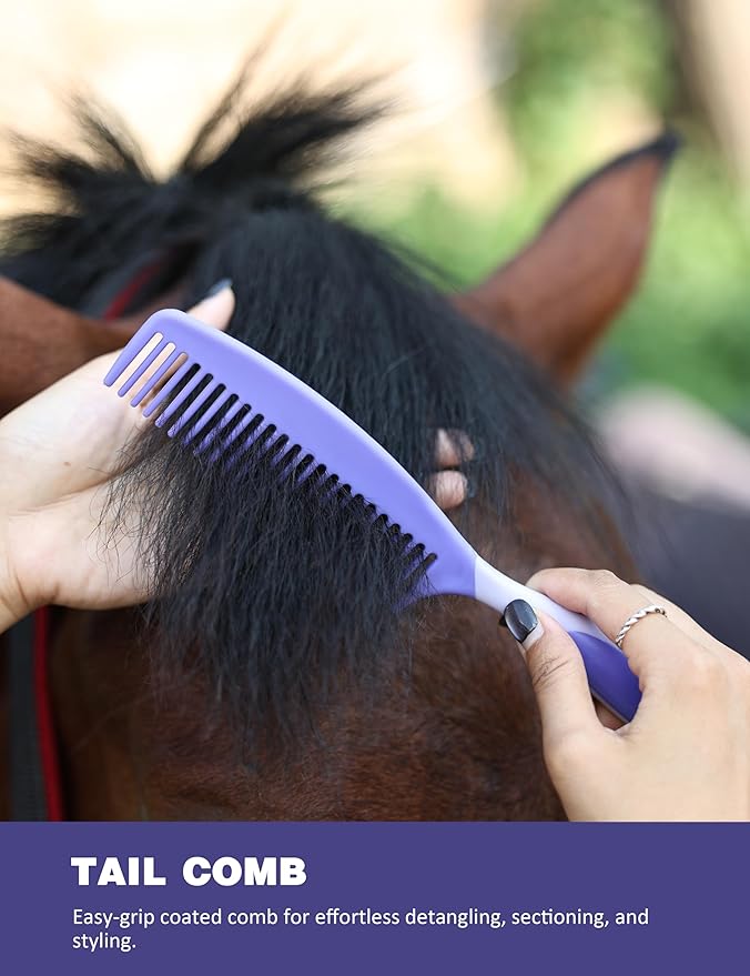 11PCS Horse Grooming Kit Curry Comb Sweat Scraper Horse Bathing Supplies Grooming Tools with Storage Bag Sugar Taro-PurrikoPets