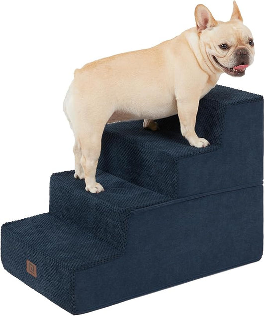 EHEYCIGA Dog Stairs for Bed 18" H, 4-Step Dog Steps for High Bed, Pet Steps for Small Dogs and Cats, Non-Slip Balanced Pet Ramp Indoor, Navy Blue-PurrikoPets