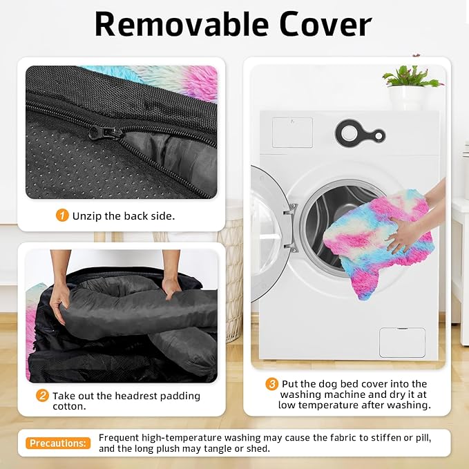 GGIB Calming Dog Bed Fluffy Plush Dog Mat for Furniture Protector with Removable Washable Cover for Large Medium Small Dogs and Cats (Medium, Rainbow)-PurrikoPets