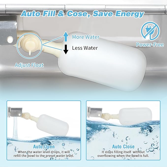 FHTONGE 304 Stainless Steel Automatic Dog Water Bowl Dispenser with Drainage and Float Valves, Large Auto Fill Dog Waterer for Outdoor Big Dogs Livestock Poultry Horse Cow Goat Pig Chicken Duck Rabbit-PurrikoPets