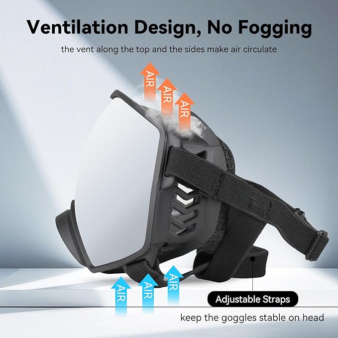 Dog Sunglasses UV Protection Clear Dog Goggles Windproof Glasses with Elastic Straps for Medium-Large Breed, Black Frame + Silver Lens-PurrikoPets