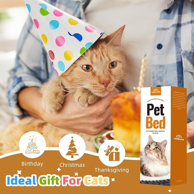 20in Cream Round Cat Dog Bed Gift for Large Medium Small Dogs Cats, Machine Washable Sleeping Sofa, Non-Slip Bottom Breathable Soft Calming Pet Cuddler for Indoor/Outdoor/Car/Cage-PurrikoPets