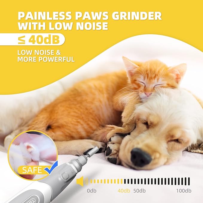 Dog Nail Grinder and Clippers - Upgraded 3-Speed Electric Rechargeable Pet Nail Trimmer with LED Light Super Quiet Paws Grooming Kit Painless Grinding Tool for Large Medium Small Dogs & Cats-PurrikoPets