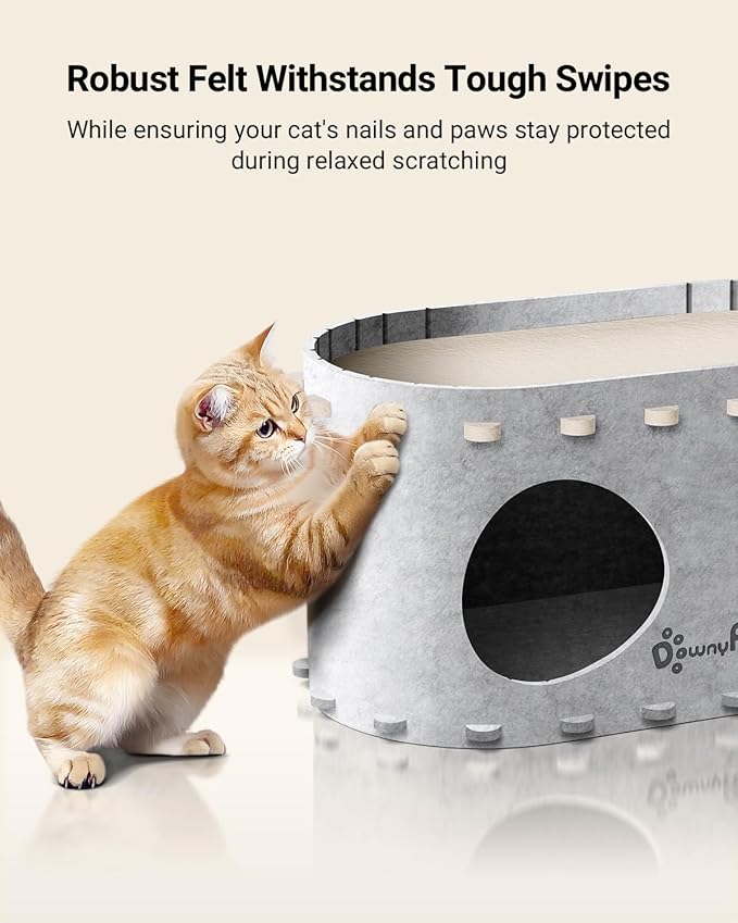 DownyPaws Cat House for Indoor Cats, Cat Bed Cave for Multiple & Large Cats Up to 22 Lbs, Scratch Resistant Peekaboo Cat Caves, Foldable Tunnel Enclosed Bed, PeekaPurr, Marble-PurrikoPets