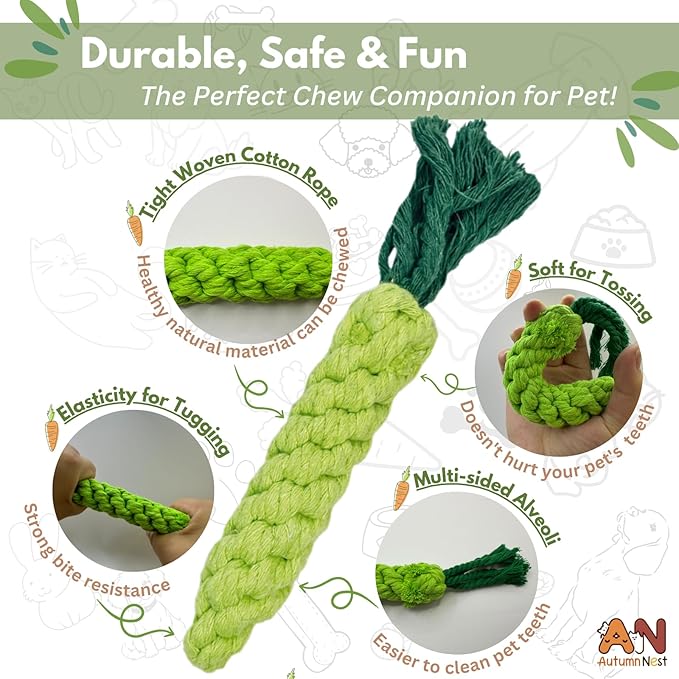 3PCS Green Woven Pet Chew Set, Dog Chew Accessories, Cat Interactive Chews, Safe & Durable Braided Chews for Dogs, Cats & More Pets-PurrikoPets