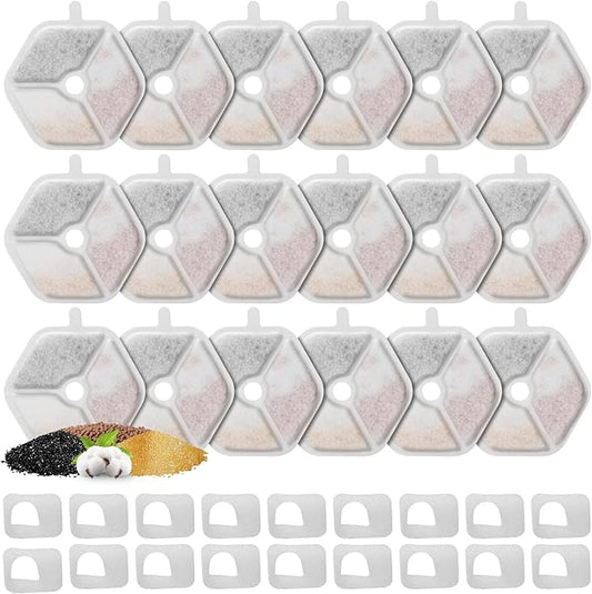 18 Packs Replacement Filters and Sponges for 152oz/4.5L Wireless Cat Water Fountain, ZEKIRY Cat Water Fountain Filters, 5-Layer Filtration System Pet Fountain Filters-PurrikoPets