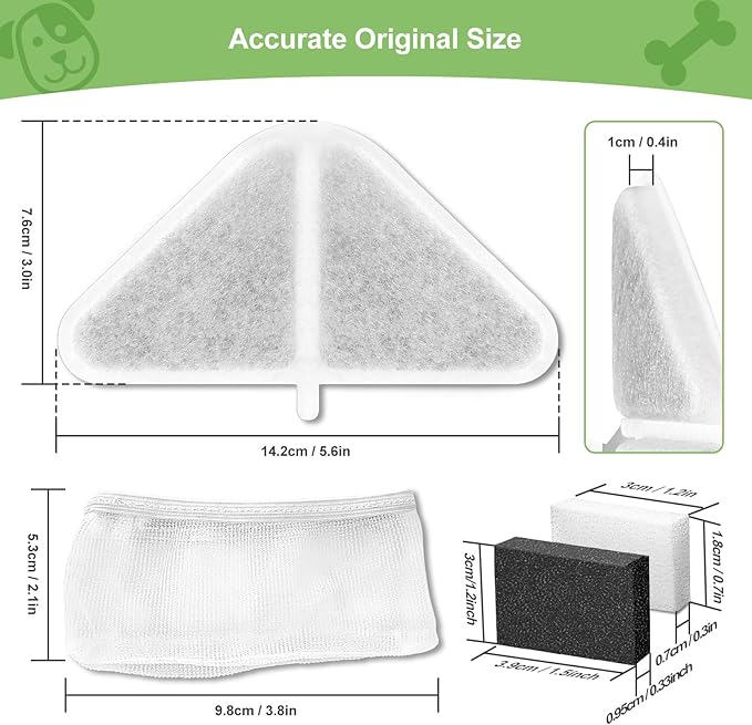 6 Sets of Replacement Filters for 230oz/7L Dog Water Fountain, GISOFIK Cat Water Fountain Filter, 5 Layers Filtration System Pet Fountain Filters Replacement (6 Filters+6 Mesh Bag+8 Sponge)-PurrikoPets