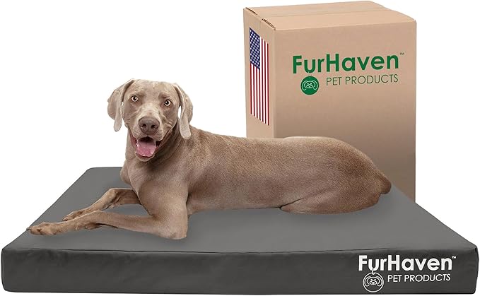 Furhaven Water-Resistant Cooling Gel Dog Bed for Large Dogs w/ Removable Washable Cover, For Dogs Up to 125 lbs - Indoor/Outdoor Logo Print Oxford Polycanvas Mattress - Stone Gray, Jumbo Plus/XXL-PurrikoPets