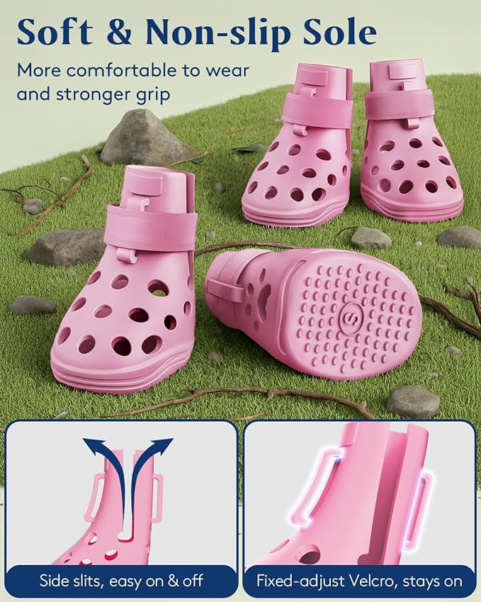 Dog Shoes for Hot Pavement, Breathable Dog Boots Paw Protectors with Adjustable Straps & Non-Slip Sole, Easy On & Off, Waterproof, Easy-Cleaning (Pink, S)-PurrikoPets