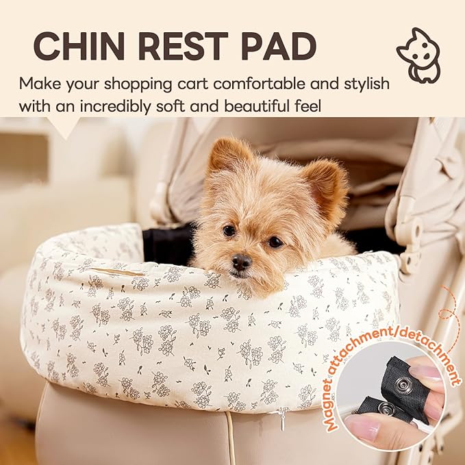 Dog Stroller Cushion & Mat, Pet Stroller Cushion for Dogs & Cats, 5-Level Waterproof & Removable Inner Core, Dog-Ergonomic 3-Zone Support, 4-inch Thickness (Flower Set)-PurrikoPets