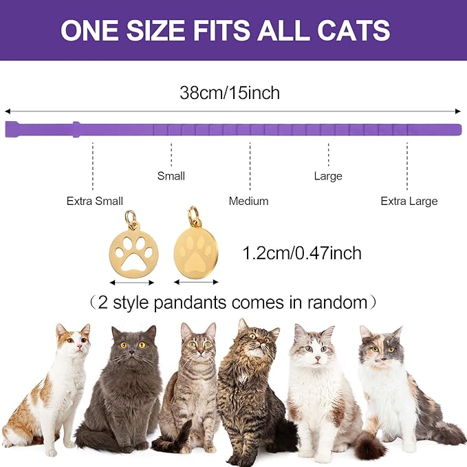 4 Pcs Cat Calming Collar Adjustable Lavender Scent Relaxing Cat Collar with 2 Pendant for Puppies Reduce Stress Aggression Anxious, up to 15 Inches(Purple, Gold)-PurrikoPets